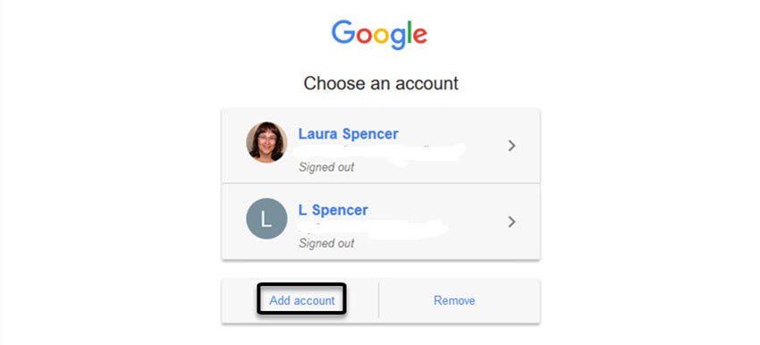 Choose a Gmail account screen